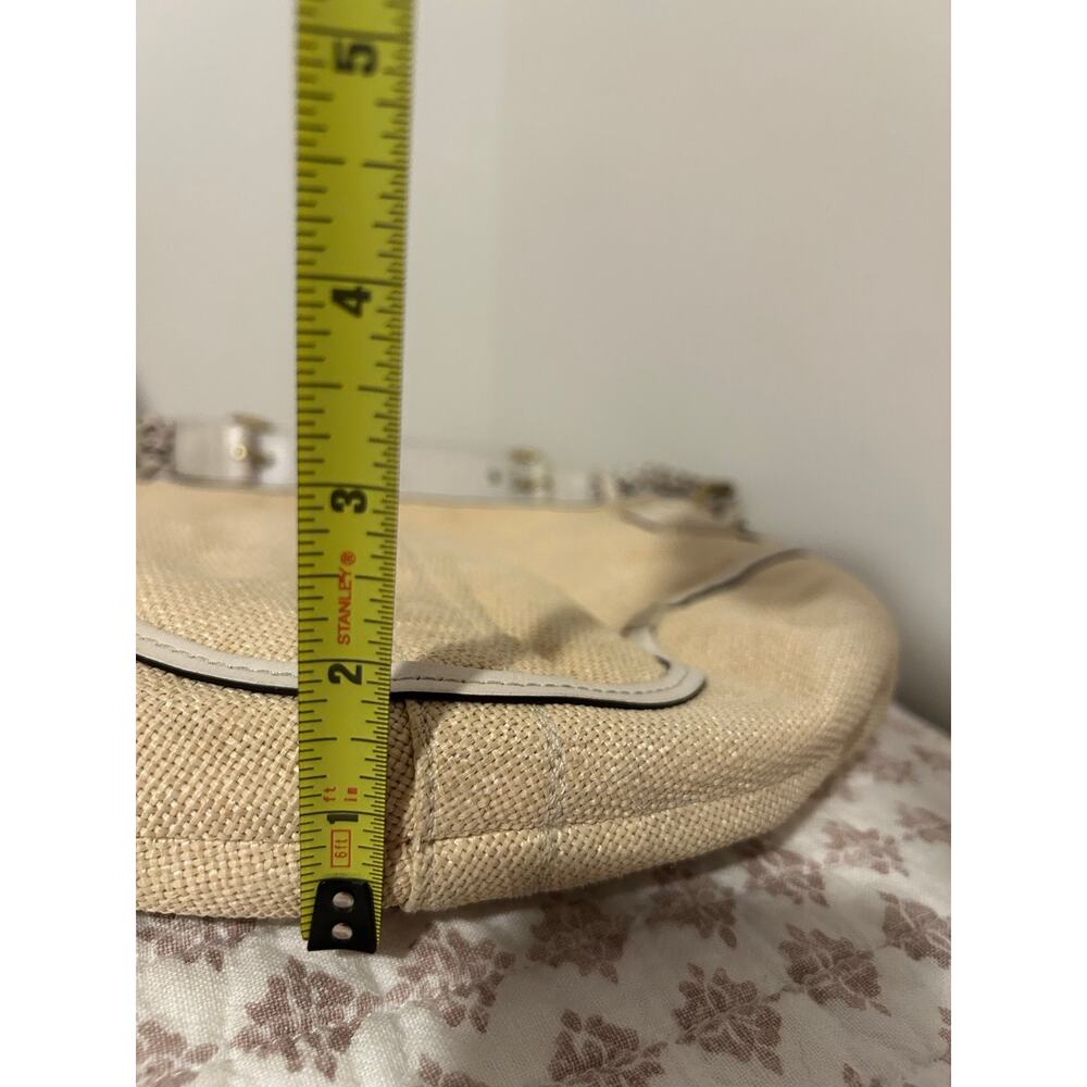 Coach VTG Tan Natural Braided Leather Soho Canvas Beige GUC Buckles Gold Purse - Picture 15 of 15